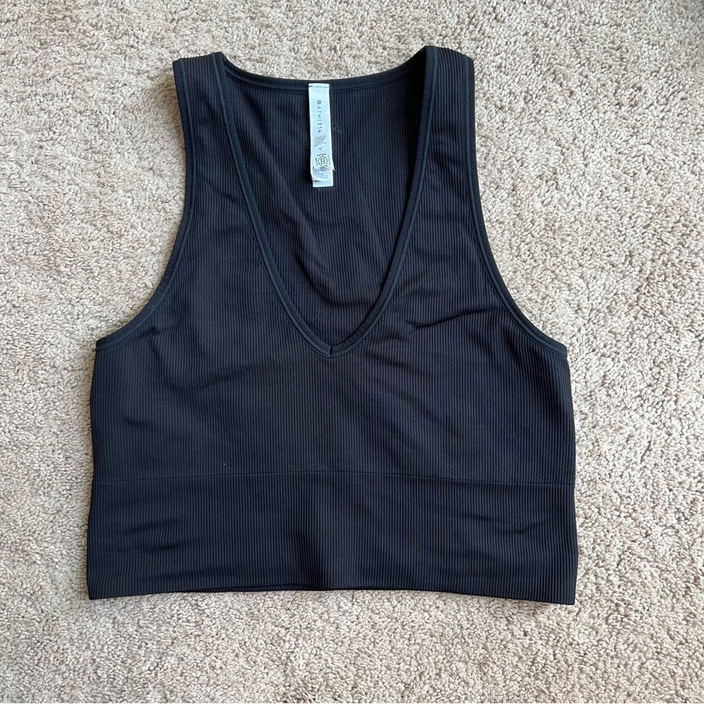 Athleta Black Ribbed Cropped Bra Top